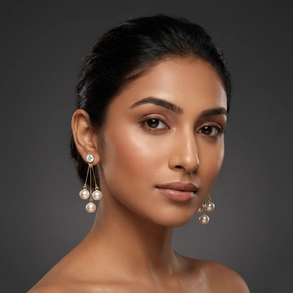 Astra Trinity Drops | Elegant Pearl Drop Earrings for Women
