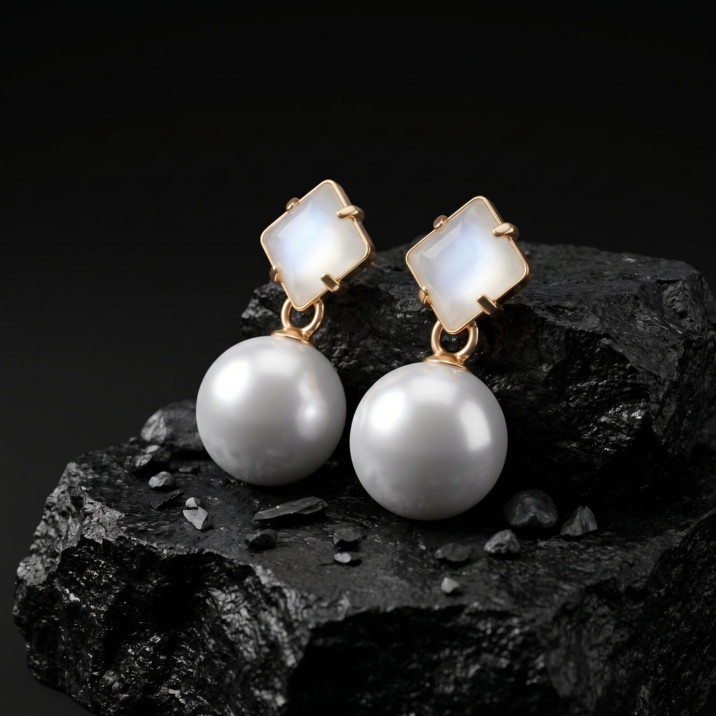 Moon Pearl Drop | Elegant Pearl Stud Earrings for Women
