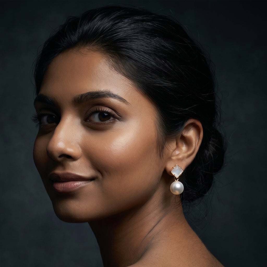 Moon Pearl Drop | Elegant Pearl Stud Earrings for Women