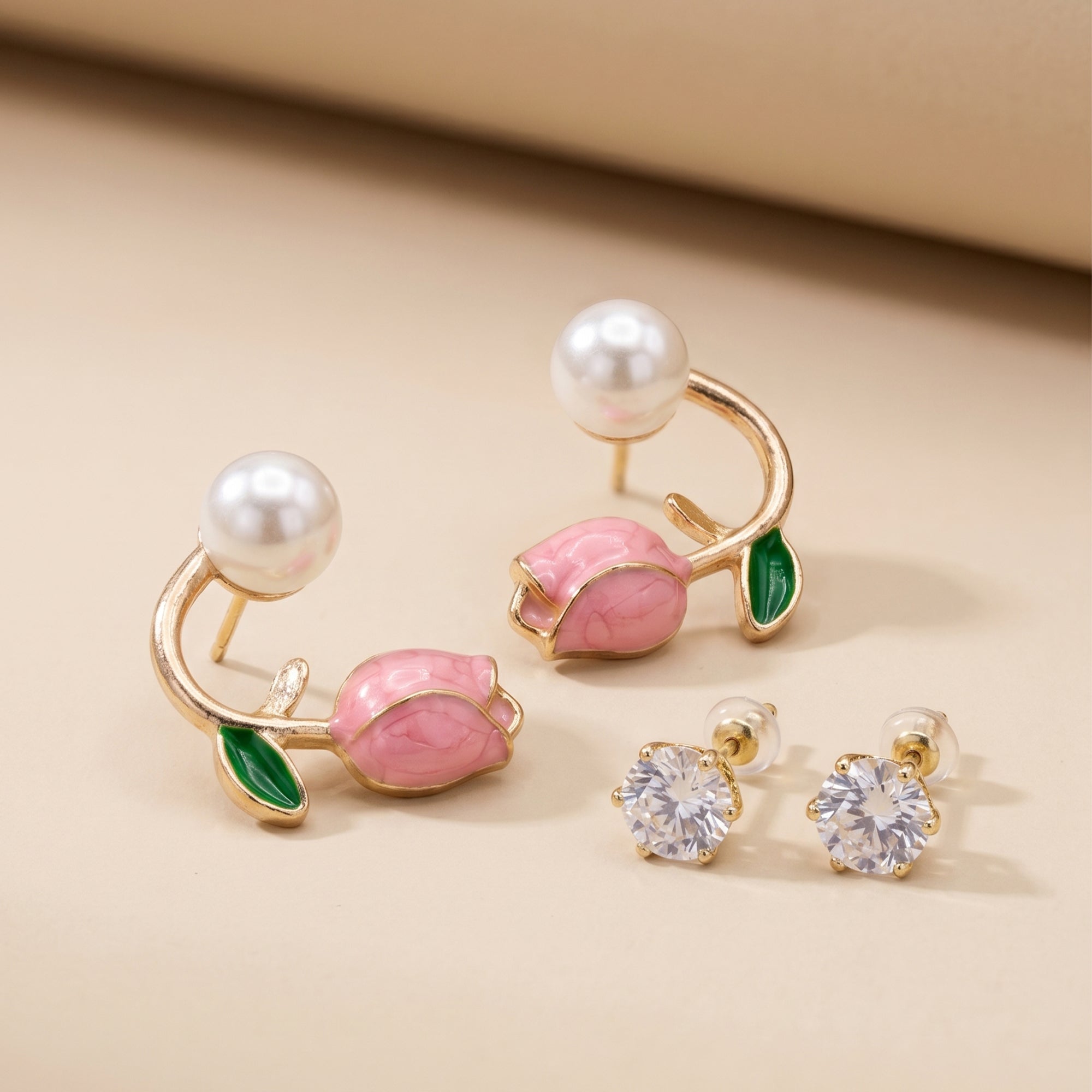 Tulip Pearl Glow | Pink Tulip & Pearl Earrings for Women