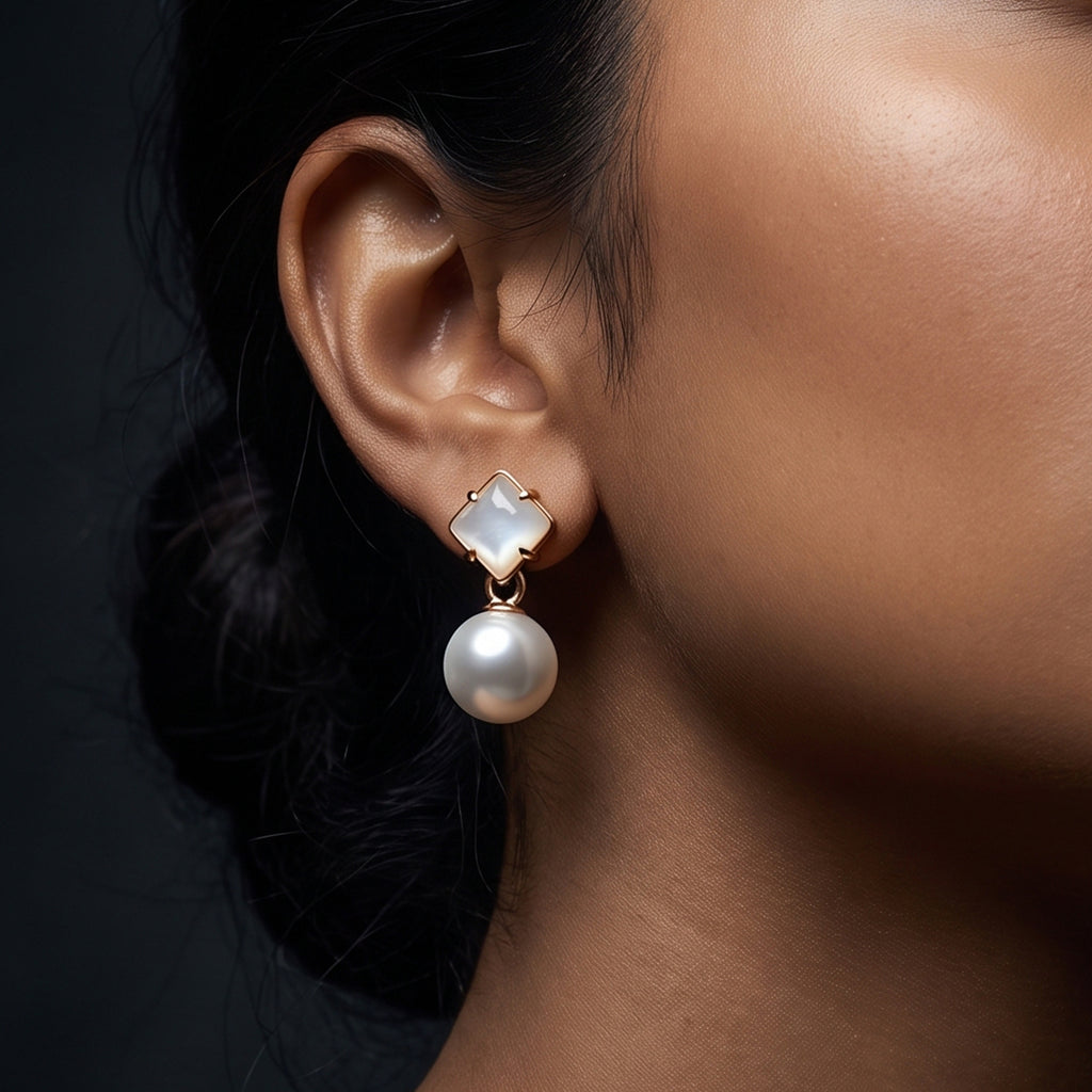 Moon Pearl Drop | Elegant Pearl Stud Earrings for Women