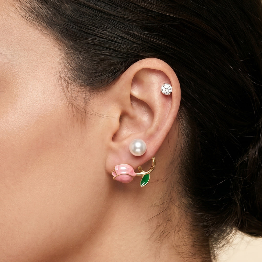 Tulip Pearl Glow | Pink Tulip & Pearl Earrings for Women
