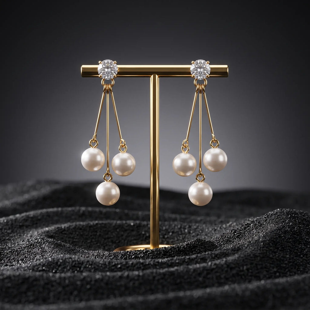 Astra Trinity Drops | Elegant Pearl Drop Earrings for Women