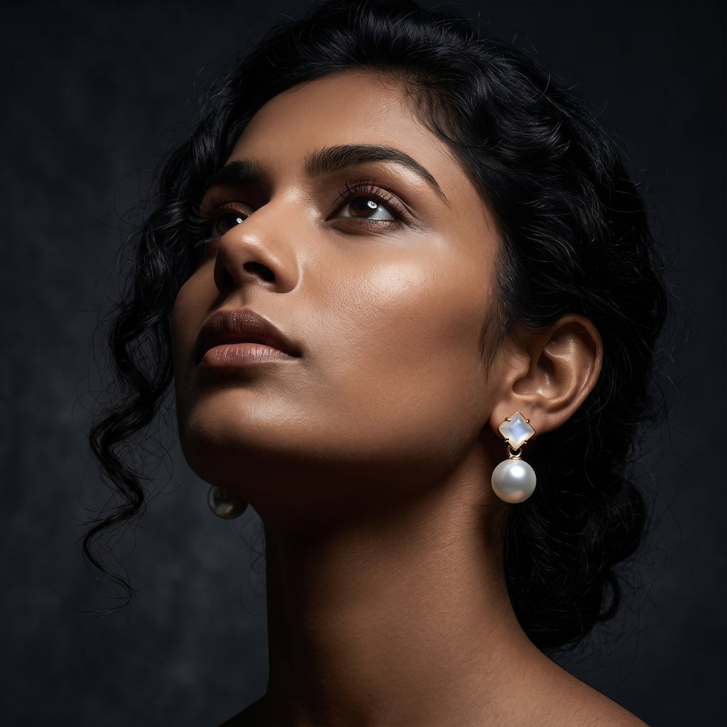 Moon Pearl Drop | Elegant Pearl Stud Earrings for Women