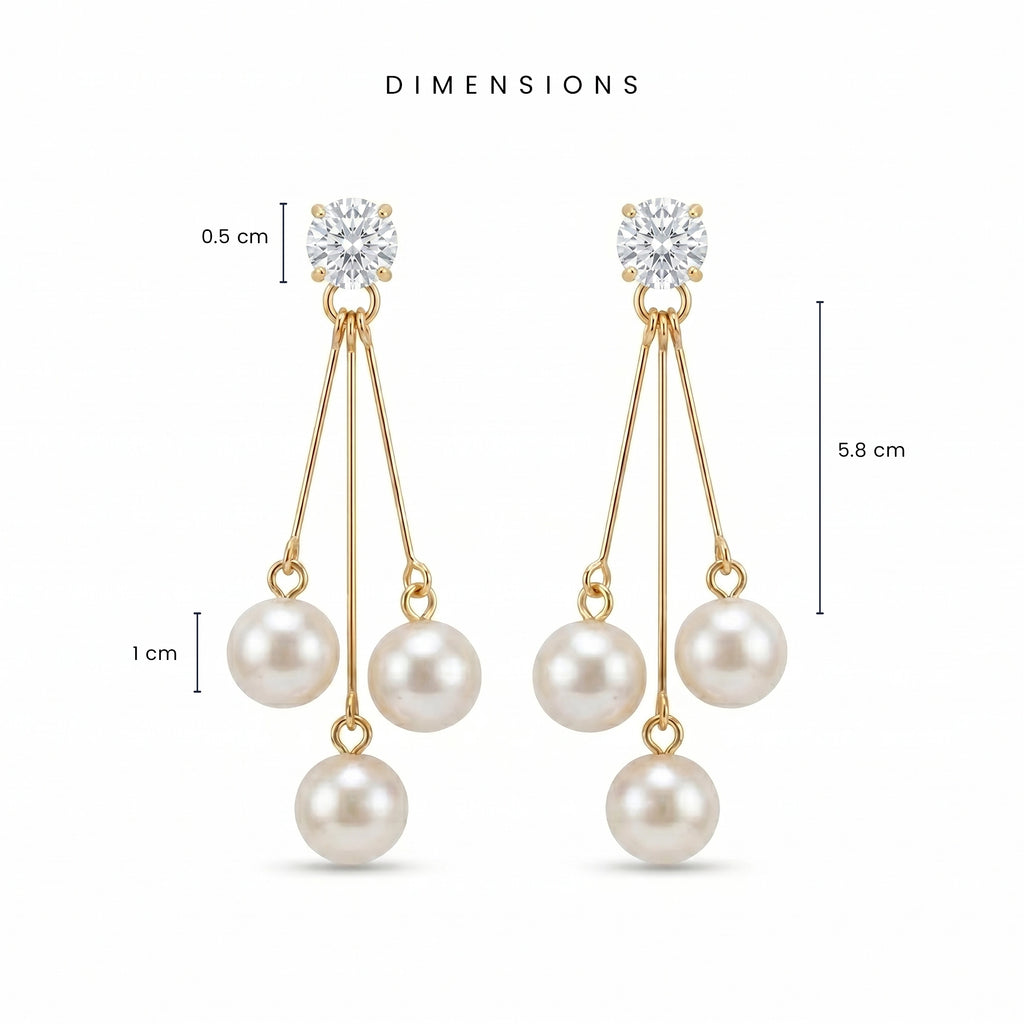 Astra Trinity Drops | Elegant Pearl Drop Earrings for Women