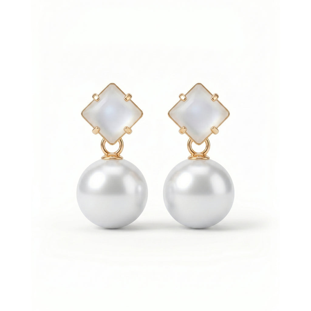 Moon Pearl Drop | Elegant Pearl Stud Earrings for Women