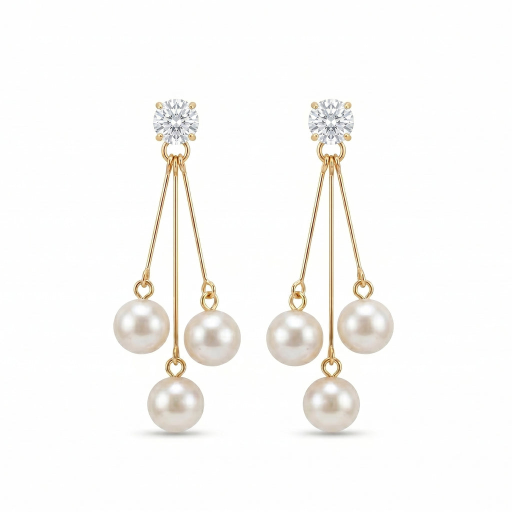 Astra Trinity Drops | Elegant Pearl Drop Earrings for Women