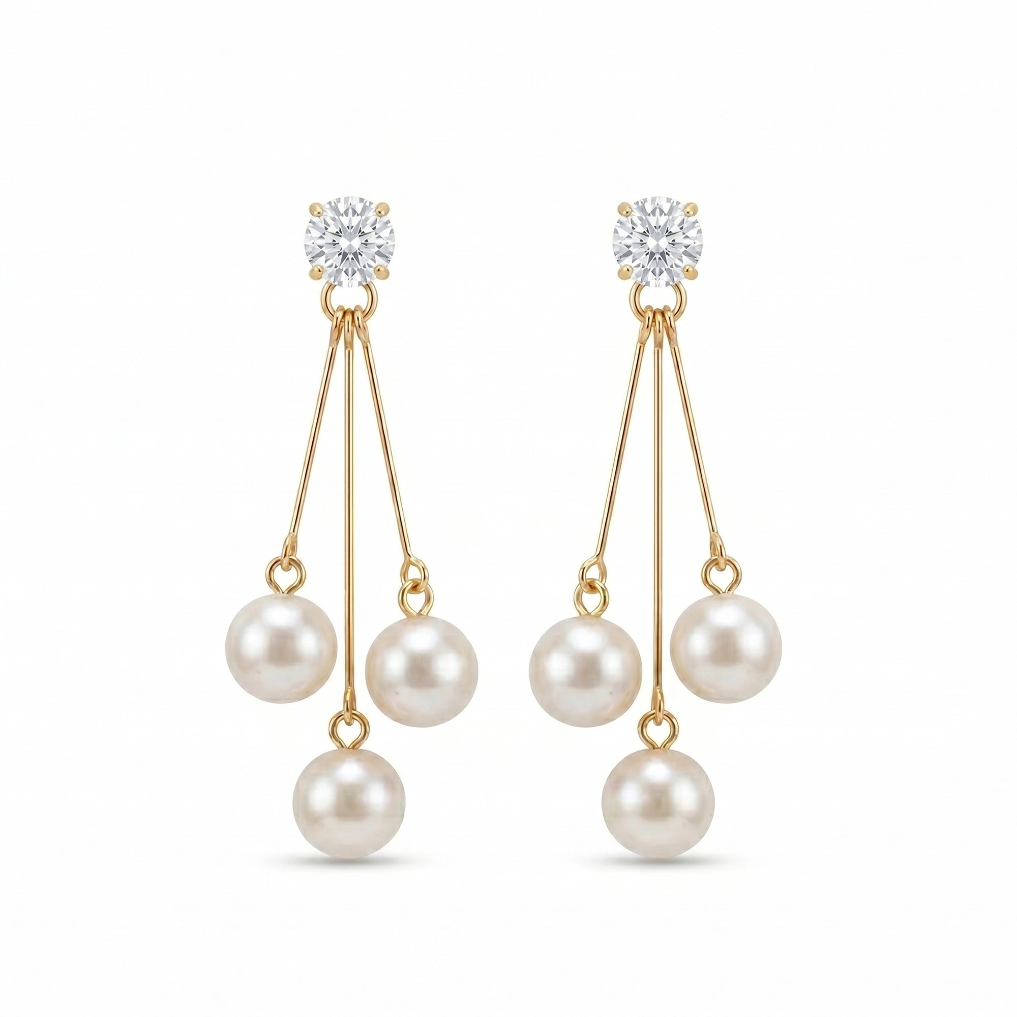 Astra Trinity Drops | Elegant Pearl Drop Earrings for Women