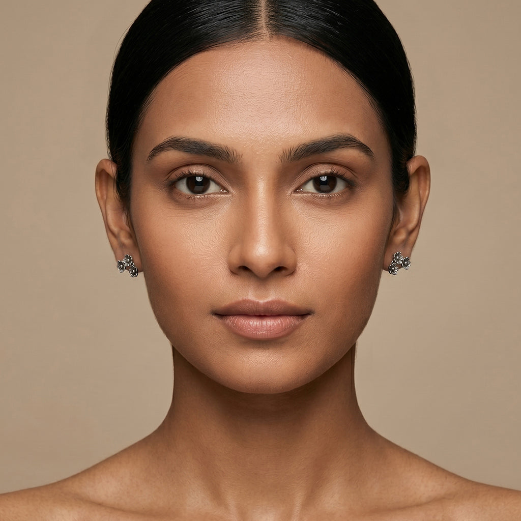 Bloom Studs  | Oxidised Silver Peacock Jhumka | Ethnic Indian Jewellery