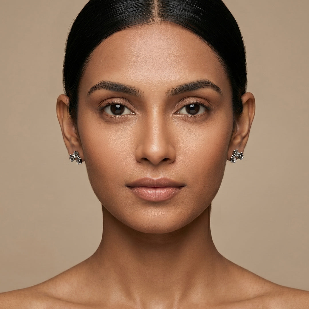 Bloom Studs  | Oxidised Silver Peacock Jhumka | Ethnic Indian Jewellery