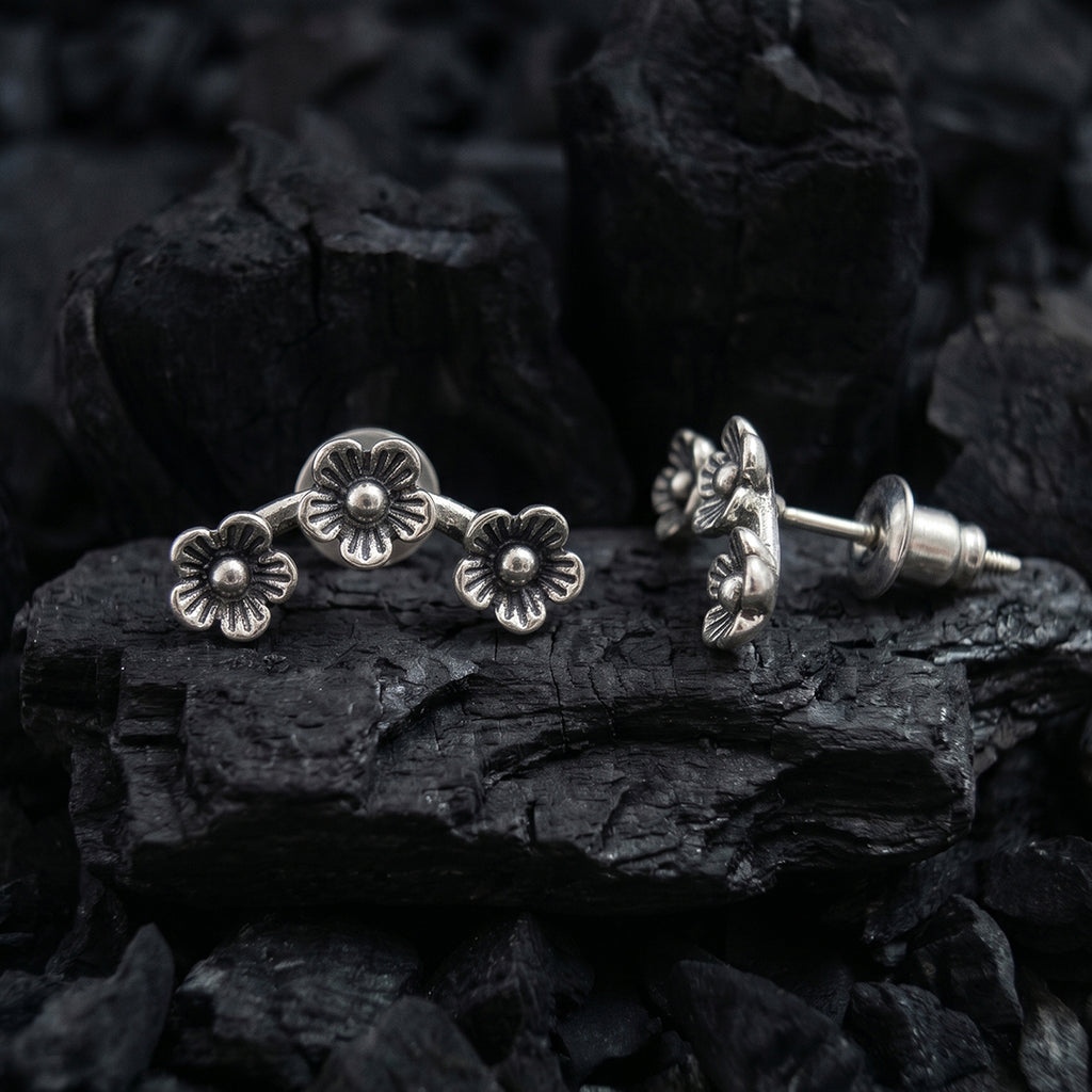 Bloom Studs  | Oxidised Silver Peacock Jhumka | Ethnic Indian Jewellery