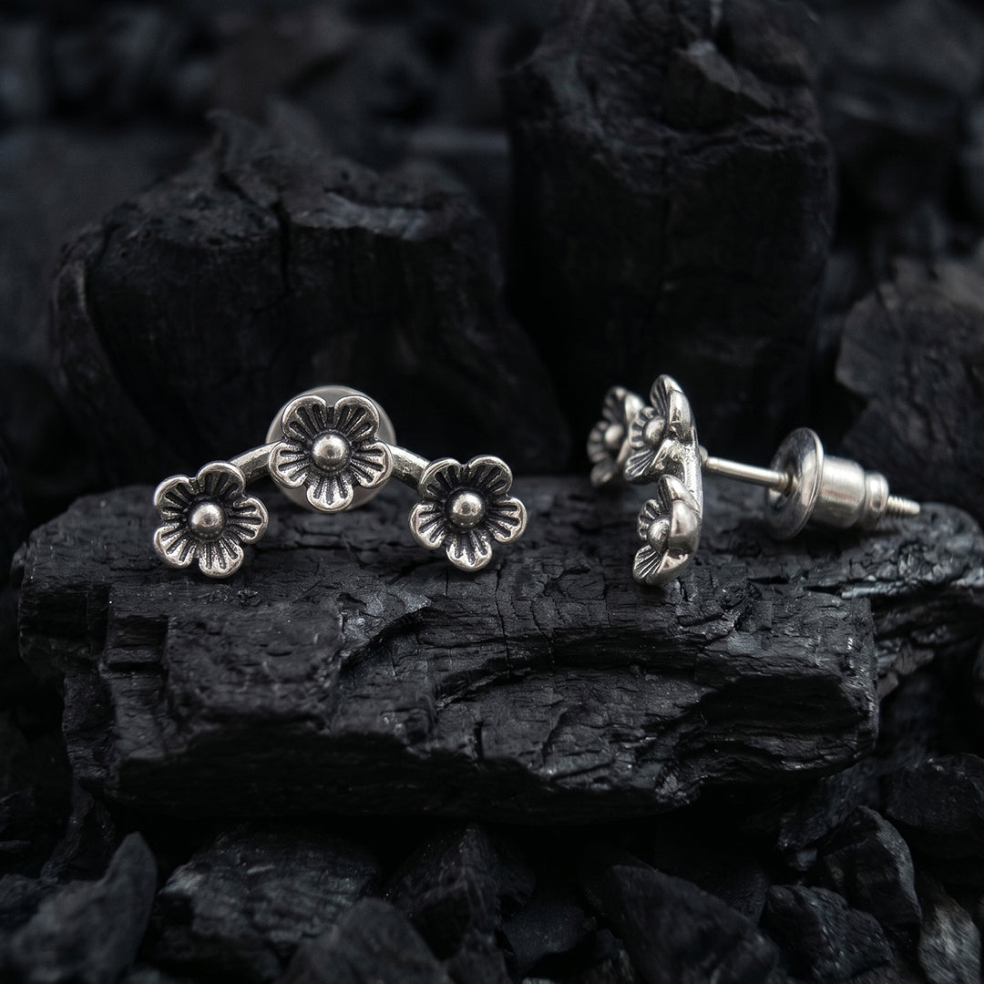 Bloom Studs  | Oxidised Silver Peacock Jhumka | Ethnic Indian Jewellery