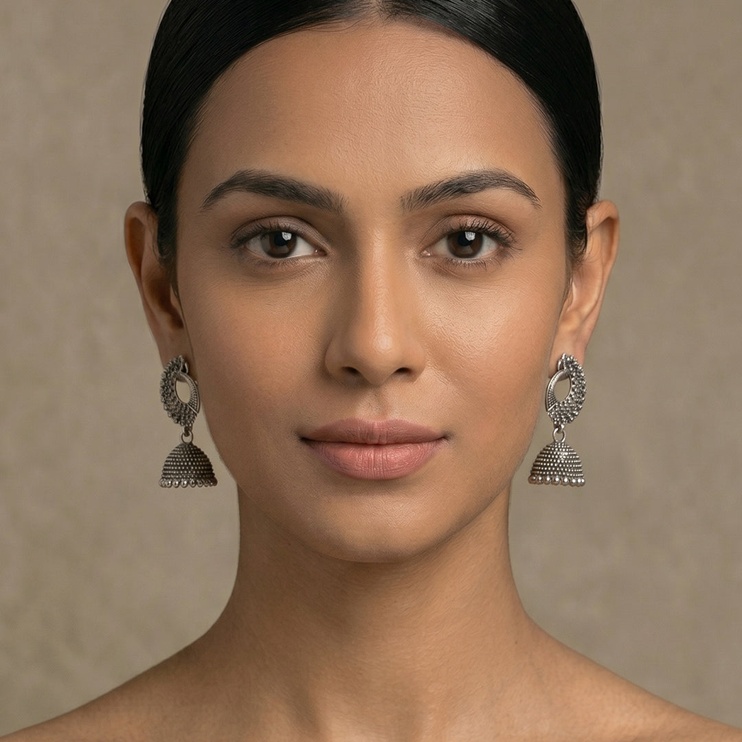 Mayura Drop Earrings | Oxidised Silver Peacock Jhumka | Ethnic Indian Jewellery