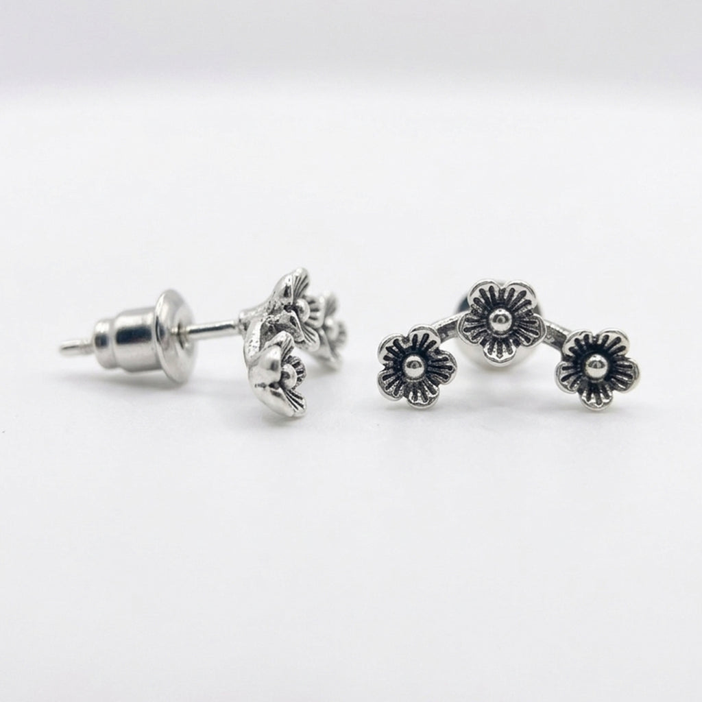Bloom Studs  | Oxidised Silver Peacock Jhumka | Ethnic Indian Jewellery
