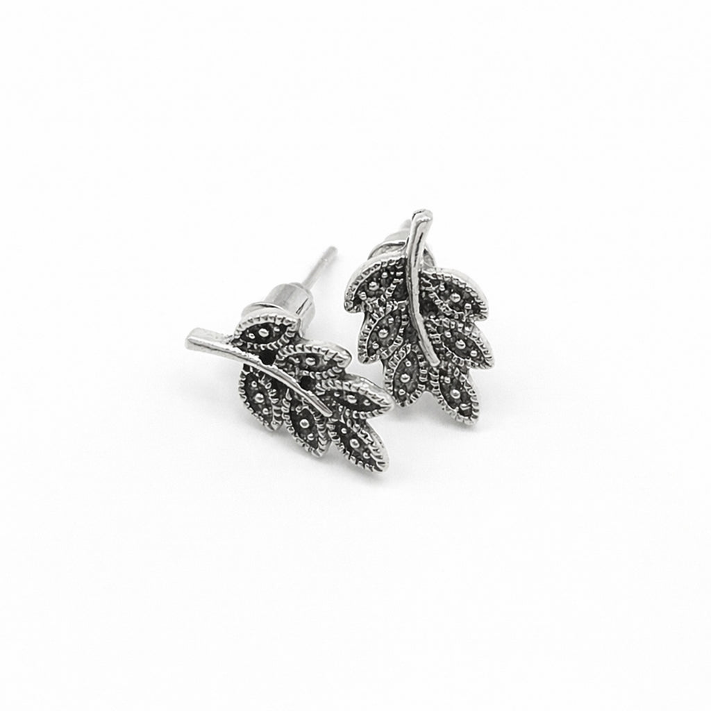 Leaflet | Oxidised Silver Leaflet Stud Earrings | Antique Leaf Studs for Women