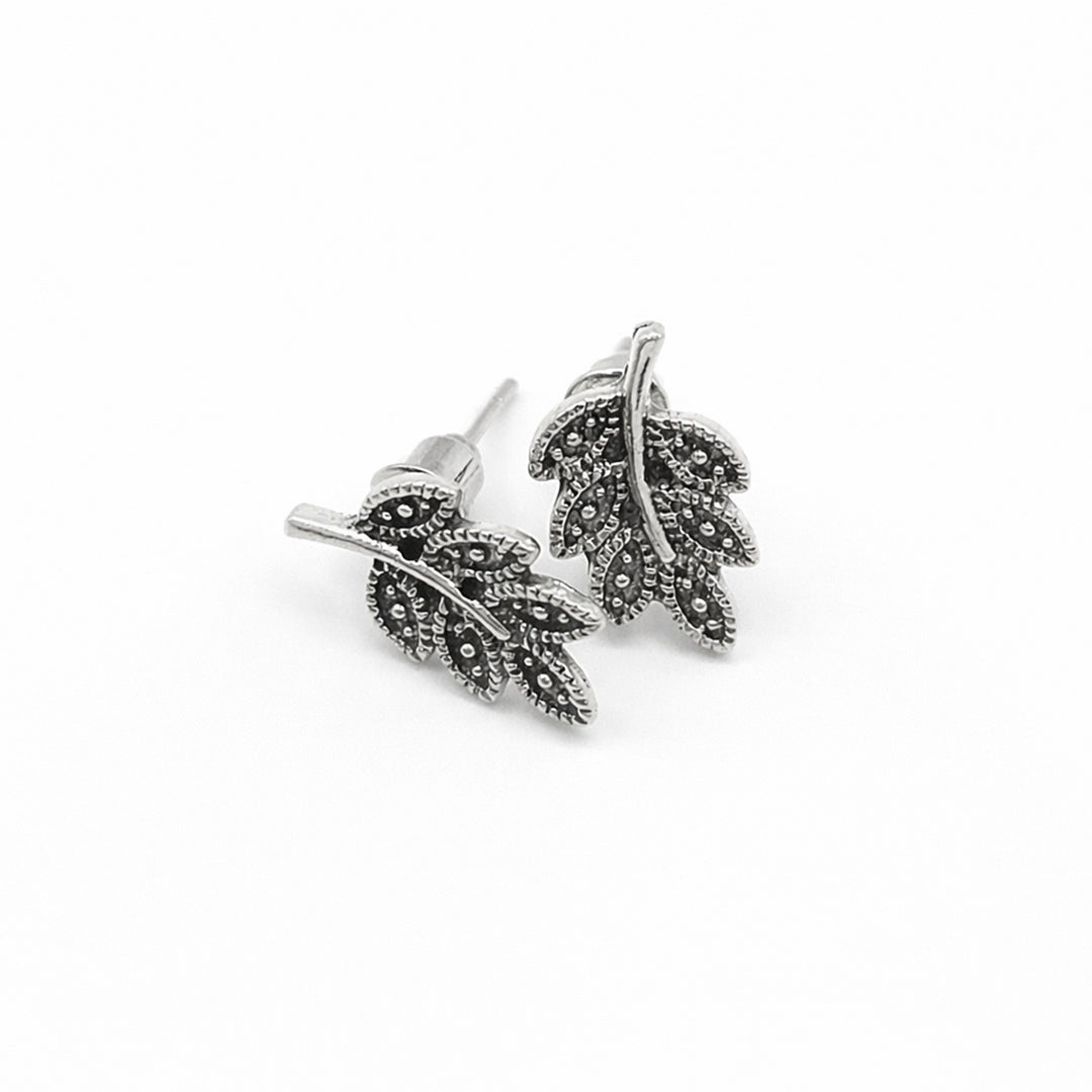 Leaflet | Oxidised Silver Leaflet Stud Earrings | Antique Leaf Studs for Women