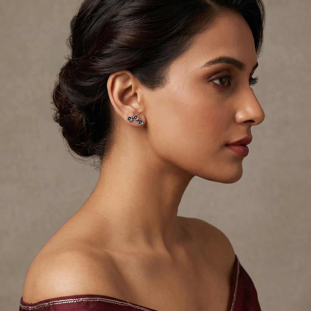 Bloom Studs  | Oxidised Silver Peacock Jhumka | Ethnic Indian Jewellery