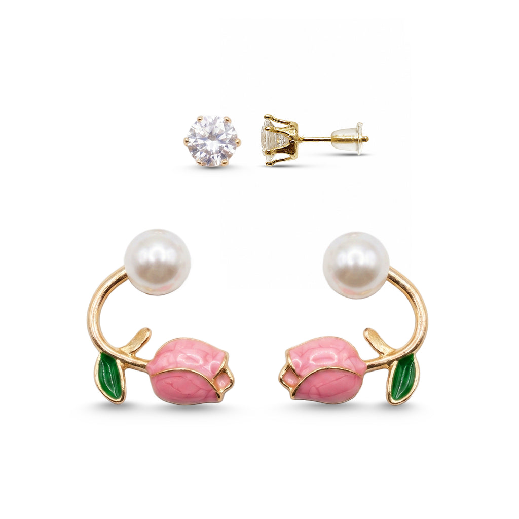 Tulip Pearl Glow | Pink Tulip & Pearl Earrings for Women